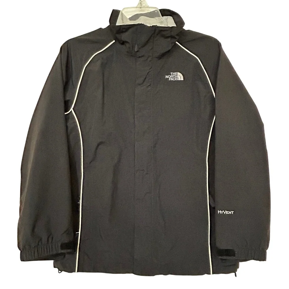The North Face HyVent Girl's Jacket Large Black Waterproof Shell No‎ Hood/Lining
